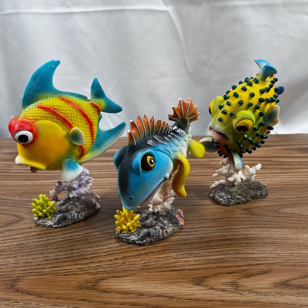 Set of 3 Whimsical‎ Cartoon Fish Figurines Aquarium Decor Ornaments